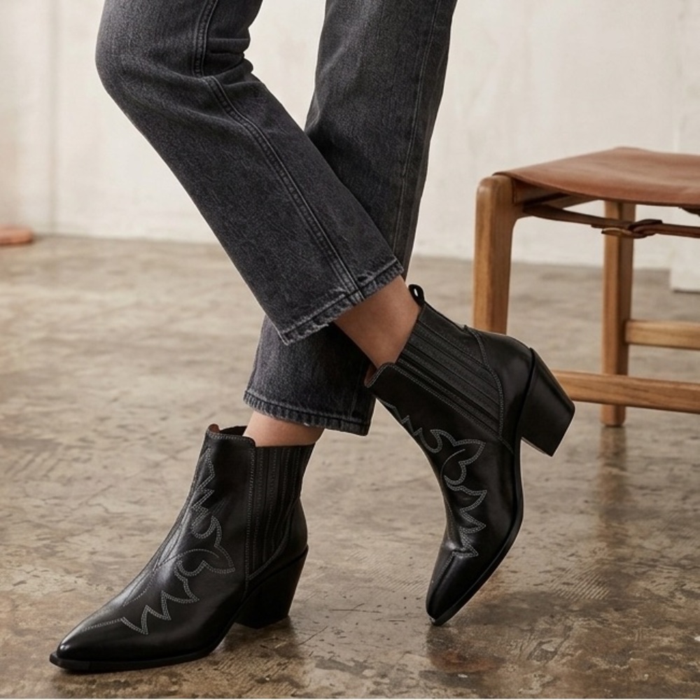 Band Of The Free Hazel Womens Cowgirl Leather Western Black Booties Size‎ 8